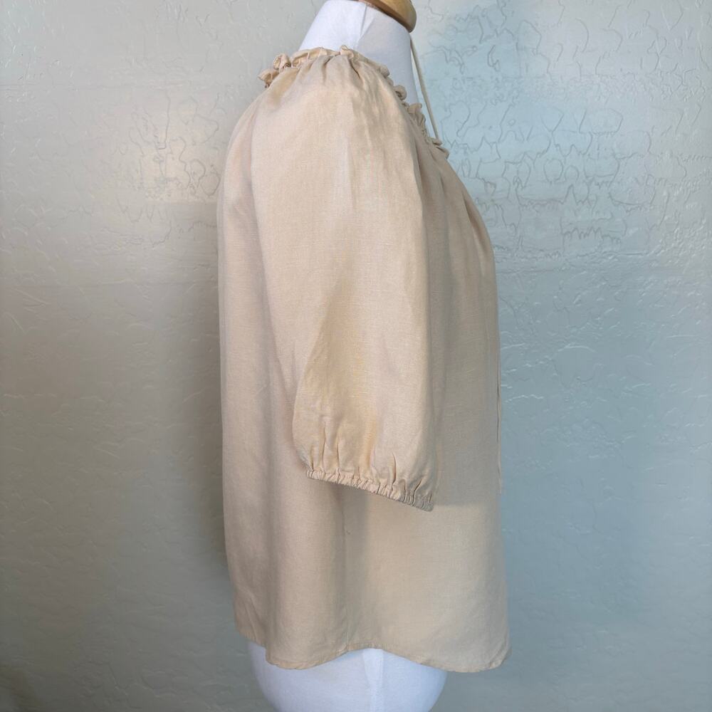 Antonio Melani Linen Blend Peasant Blouse Beige M Butter Mom Boho Tunic Prairie - Picture 4 of 11